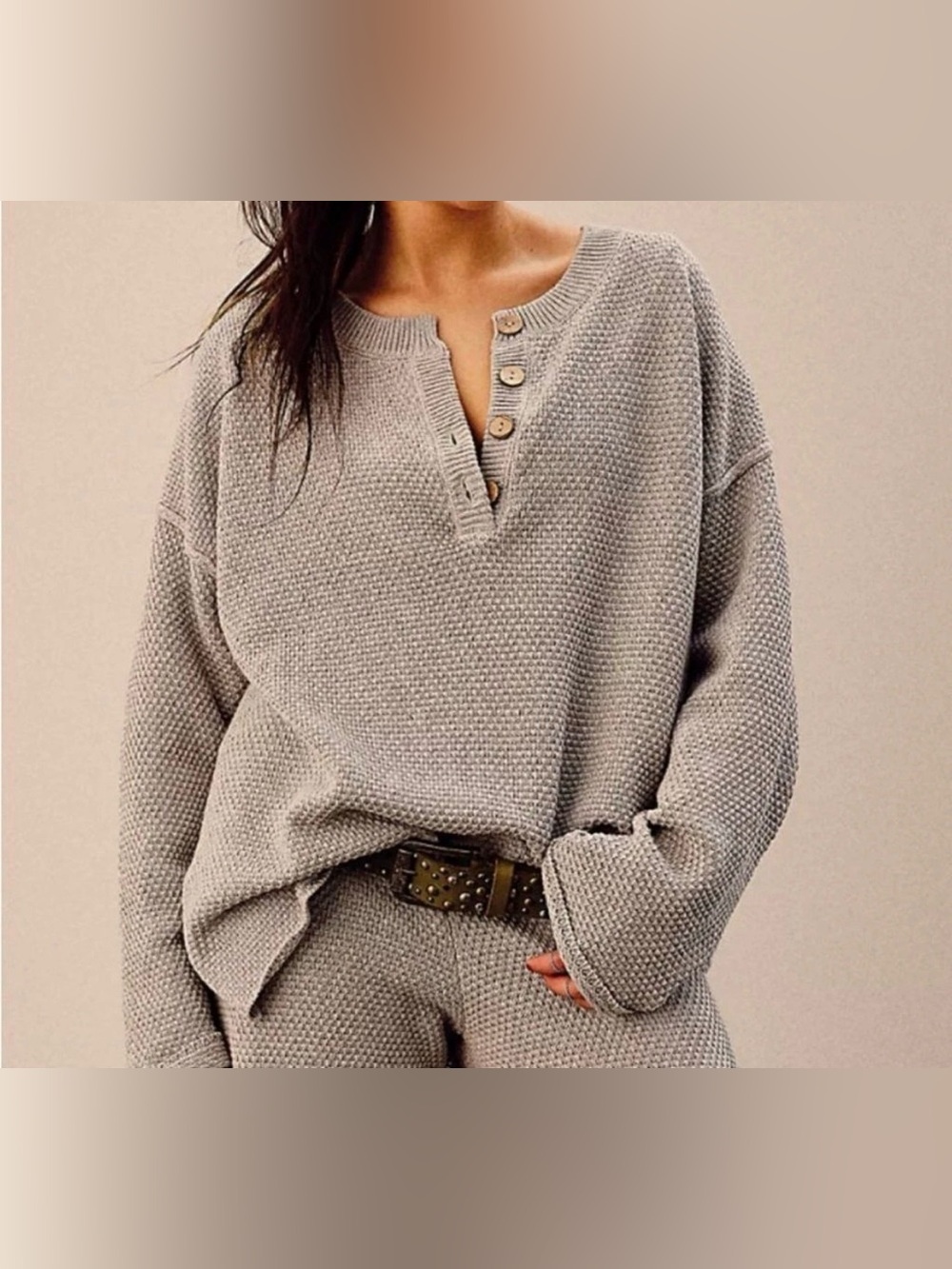 NWT Free People Beach Hailee Waffle Knit Sweater Gray - Size Medium
